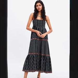 Zara Black Embroidered Beaded Boho Maxi Dress - M